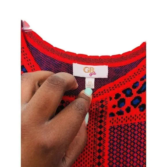 Gianni Bini orange blue knit animal print fit and flare midi dress sz med - Picture 4 of 6